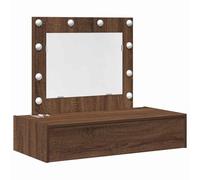 Dressing Table with Drawers, Brown, 83 x 40 x 70 cm, Wood Composite Makeup Table with Mirror and Lighting, Cosmetic Table with Storage Space and LED Light for Bedroom and Bathroom