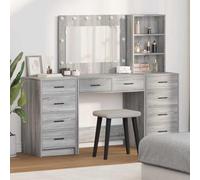 Dressing Table with Drawers Grey Sonoma Wood Material 78.5 x 41 x 135 cm 3-Piece with LED Lighting Storage Space and Shelf for Bedroom and Girls' Room