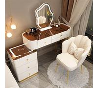Dressing Table with Flip-Top & Rolling Stool LED Lights Bluetooth Speaker Wireless Charging 3-Color Dimmable ty Set
