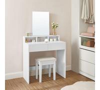 Dressing Table With Large Rectangular Mirror, Makeup Table With 2 Drawers And 3 Open Compartments, Vanity Table, Modern
