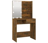 Dressing Table with LED Brown Oak Makeup Vanity Desk Cosmetic vidaXL