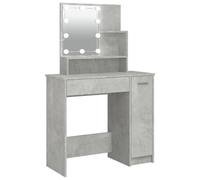 Dressing Table with LED Concrete Grey 86.5 x 35 x 136 cm Wood Material Shelf Drawer Side Cabinet USB Mirror Lighting Living Room Bedroom