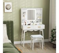 Dressing Table with LED Lighted Mirror and Cushioned Stool White HOMCOM White One Size