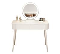 Dressing Table with LED Lighted Mirror - Compact Vanity Desk with Drawer and Cosmetic Storage Organizer for Bedroom