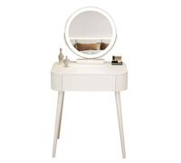 Dressing Table with LED Lighted Mirror - Compact Vanity Desk with Drawer and Cosmetic Storage Organizer for Bedroom