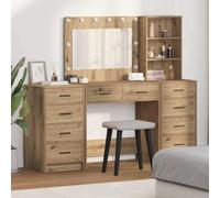 Dressing Table with LED Lighting and 10 Drawers, Artisan Oak Wood, 3-Piece with High Cabinet and Table Cabinet, Compact, 78.5 x 41 x 135 cm