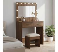 Dressing Table with LED Lighting and Flat Mirror, Wood Material in Brown Oak Look, 78.5 x 41 x 135 cm, with 2 Drawers and Storage Space for Bedroom and Beauty Styling