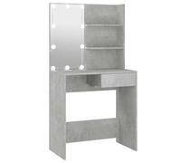 Dressing Table with LED Lighting, Concrete Grey, 74.5 x 40 x 141 cm, Wood Composite Cosmetic Table with Drawer, Mirror and Storage Space for Bedroom, Bathroom, Girls, Beauty Styling