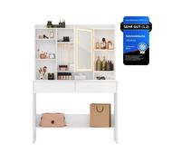 Dressing Table with LED Lights and Adjustable Shelves, White