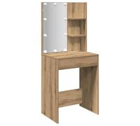 Dressing Table with LED Lights, Artisan Oak, 60 x 40 x 140 cm, Wood Composite with Drawer and Shelf, Storage Space for Bedroom, Living Room, Office, USB Port, Modern Design, Versatile