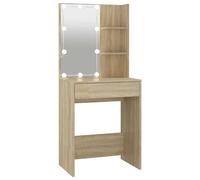 Dressing Table with LED Sonoma Oak Makeup Vanity Desk Cosmetic vidaXL