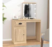 Dressing Table with LEDs Sonoma Oak 90 x 50 x 132.5 cm Wood Composite Makeup Table with Mirror, Drawer, LED Lighting, Storage Space and USB Connection for Bedroom and Bathroom