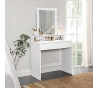 Dressing Table With Mirror And Light Bulbs, Makeup Table With 2 Drawers And 3 Open Compartments, Vanity Table, Modern