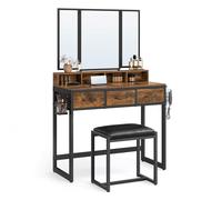 Dressing Table with Mirror and Stool Vanity Table with Tri Fold Mirror 3 Drawers