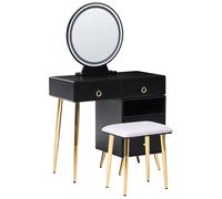 Dressing Table with Mirror and Stool YVES LED Black