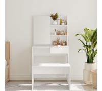 vidaXL Dressing Table with Mirror High Gloss White 74.5x40x141 cm