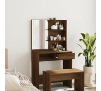 Dressing Table with Mirror Brown Oak Wood Material 74.5 x 40 x 141 cm with Drawer Shelf Storage Space for Bedroom Living Room Office Modern Design