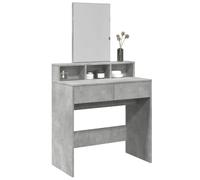 Dressing Table with Mirror Concrete Grey 80 x 41 x 144.5 cm Wood Material 2 Drawers 3 Compartments Makeup Table with Storage for Bedroom and Bathroom Storage Organiser
