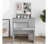 Dressing Table with Mirror Concrete Grey Made of Wood 86.5 x 35 x 136 cm with Drawer and Shelf, Makeup Table with Storage Space for Bedroom and Bathroom