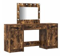 Dressing Table with Mirror Lights 3 pcs Engineered Wood Vanity Desk LED vidaXL
