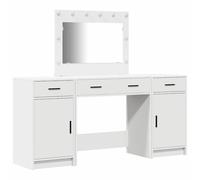 Dressing Table with Mirror Lights 3 pcs Engineered Wood Vanity Desk LED vidaXL
