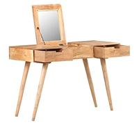 Dressing Table with Mirror Made of Solid Acacia Wood, 112 x 45 x 76 cm, Dressing Table with Drawer and Hidden Compartment, Makeup Table with Storage Space, Ideal for Bedroom and Girls' Room