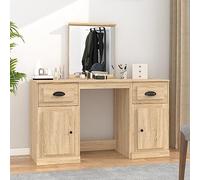 Dressing Table with Mirror Sonoma Oak 130 x 50 x 132.5 cm Wood Composite Makeup Table with Drawer Storage Space LED Lighting Stool Cosmetic Table for Bedroom Bathroom