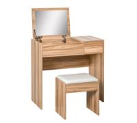 HOMCOM Dressing Table Set Cushioned Stool Flip-up Mirror Drawer Chipboard Wood - Natural wood finish - 80cmx40cmx79cm