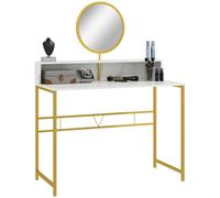 Dressing Table with Round Mirror, Vanity Makeup Desk Faux Marble Texture White
