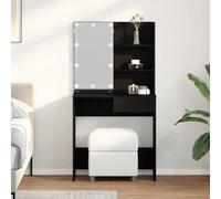 Dressing Table with Shelf Black Oak Effect Made of Wood 74.5 x 40 x 141 cm with LED Lighting, Flat Mirror, Drawer and Storage Space for Bedroom and Beauty Organisation