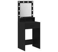 Dressing Table with Shelf Black Oak Effect Made of Wood Material 50 x 41 x 135 cm with LED Lighting and Drawer, Makeup Table with Storage Space for Bedroom and Cosmetic Storage