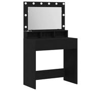 Dressing Table with Shelf Black Oak Effect Wood Material 75.5 x 41 x 135 cm Makeup Table with LED Lighting, Storage Space, Mirror and Drawer for Bedroom and Cosmetics