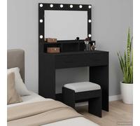 Dressing Table with Shelf, Black Oak Look, 79 x 41 x 135 cm, Wood Material with LED Lighting, Drawer and Storage Space for Bedroom and Beauty Styling