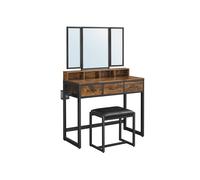 Dressing Table with Mirror and Stool Vanity Table with Tri Fold Mirror 3 Drawers