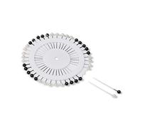 Dressmakers Head Scarf Hijab Pins Set Drawing Art & Craft Tailoring Black & White Round Head Pins - 80 pins (2 Wheels)