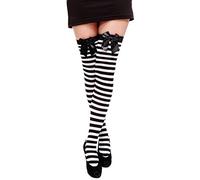 dressmeup DRESS ME UP - carnival Cosplay socks stockings over knees hooped socks girly black white DWS-003-bw
