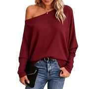 Dressmine Bardot Tops for Women Cold Shoulder Waffle Knit Batwing Jumper