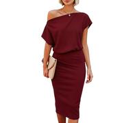 Dressmine Cocktail Dresses for Women's Evening Dress Off The Shoulder Short Sleeve Bodycon Elegant Cocktail Dresses Burgundy Size 16