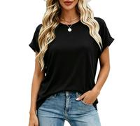 Dressmine Ladies Short Sleeve Summer Tops Crew Neck Loose Fitting Tee Blouse Knit Solid Casual T Shirts Black Size 18