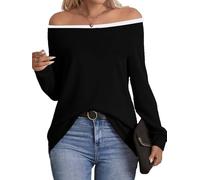 Dressmine T Shirts for Women Tops Off Shoulder Sweatshirts Batwing Cold Shoulder Asymmetrical Fall Clothing Black Jumpers M