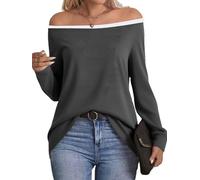 Dressmine Womens Asymmetrical Shirts Off The Shoulder T Shirts Long Sleeve Fall Trendy Clothes Fashion Casual Outfits Dark Grey Size 8