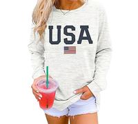 Dressmine Womens Casual Long Sleeve Graphic Tee Shirts Crew Neck Sweatshirts Pullover Tops for Women, 02 Flower Light Grey Usa, Medium