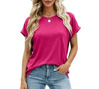 Dressmine Womens Summer Tops T Shirts Rose Pink Short Sleeve Blouse Crew Neck Basic Tee Loose Fitting Plain Tops Gym Wear Size 12