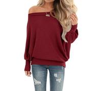 Dressmine Womens Sweatshirt Off Shoulder T Shirt Waffle Knitted Pullover Long Sleeve Cold Autumn Clothes Burgundy Jumper Size 16
