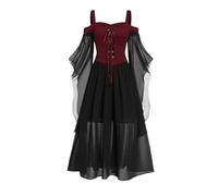 Dressnu Halloween witch halter strap straps big swing dress dresses long dresses Wine red S