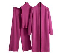 Dressnu Knit suit three-piece sleeveless undershirt sweater cardigan pants Rose one size