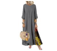Dressnu Vintage Floral Round Neck Button Patchwork Seven Sleeve Dress Grey 4XL