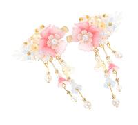 DRESSOOS 1 Pair Pink Banana Leaf Flower Tassel Hairpins Ancient Style Chinese Hanfu Hair Clips for Girls Barrettes Hair Accessories