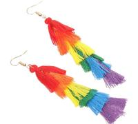 DRESSOOS 1 Pair Rainbow Earrings for Women Dangling Tassel Drop Earrings Fabric Material Elegant and Delicate Style for Banquet and Going the Movies