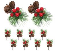 DRESSOOS 10pcs Mini Artificial Pine Needle and Berry Picks for Christmas Decoration, Creative Pvc Pine Stems with Realistic Look, Decorative Floral Accessories for Shop and Centerpieces